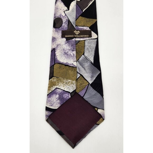 Mario Valentino Tie Mens Silk Black Purple Gray Abstract‎ Pattern Italy EUC - Picture 6 of 7